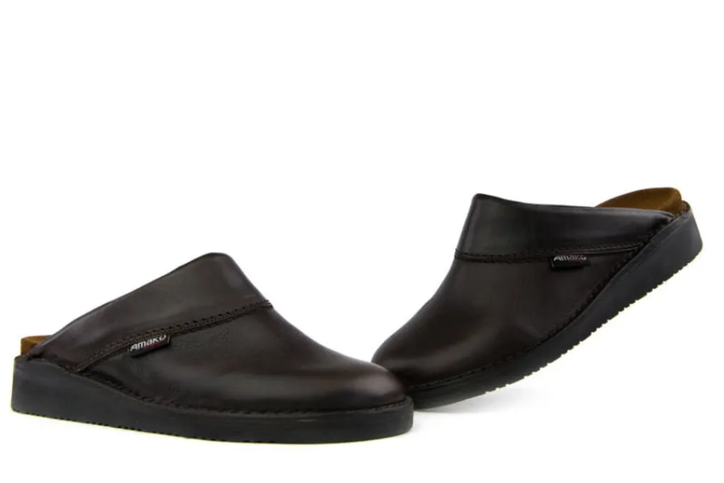 Pantoffels^Amako Zweedse Muil Glad Bruin