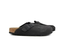 Slippers | Sandalen En Slippers^Birkenstock Boston Suede Velvet Grey Narrow
