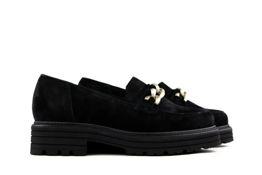 Loafers | Wijdte K^Durea Loafers Chain Zwart Suede K-leest