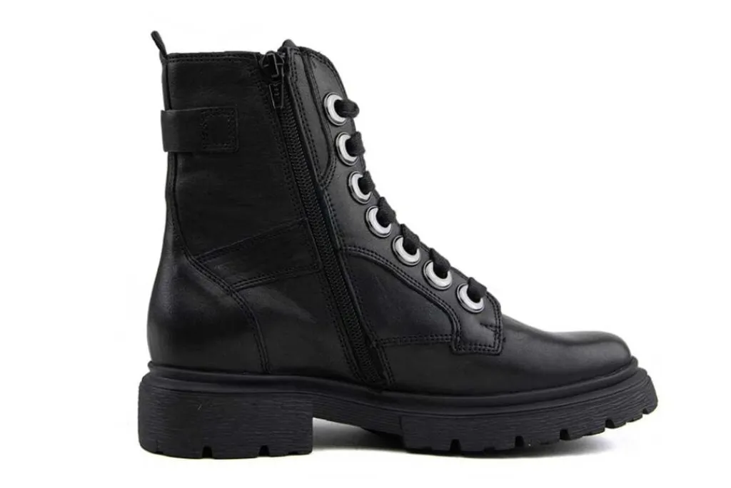 Veterboots En Bikerboots | Wijdte H^Durea Veterboot Zwart Leer H