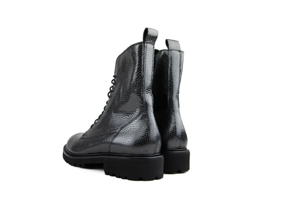 Veterboots En Bikerboots | Wijdte H^Durea Veterboot Zwart Print H
