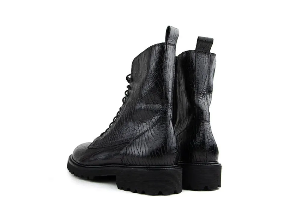 Veterboots En Bikerboots | Wijdte H^Durea Veterboot Zwart Print H