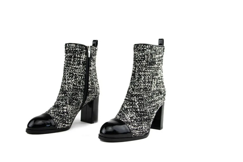 Enkellaarzen^Eva Luna Enkellaars Ivana Nero Tweed Vernice