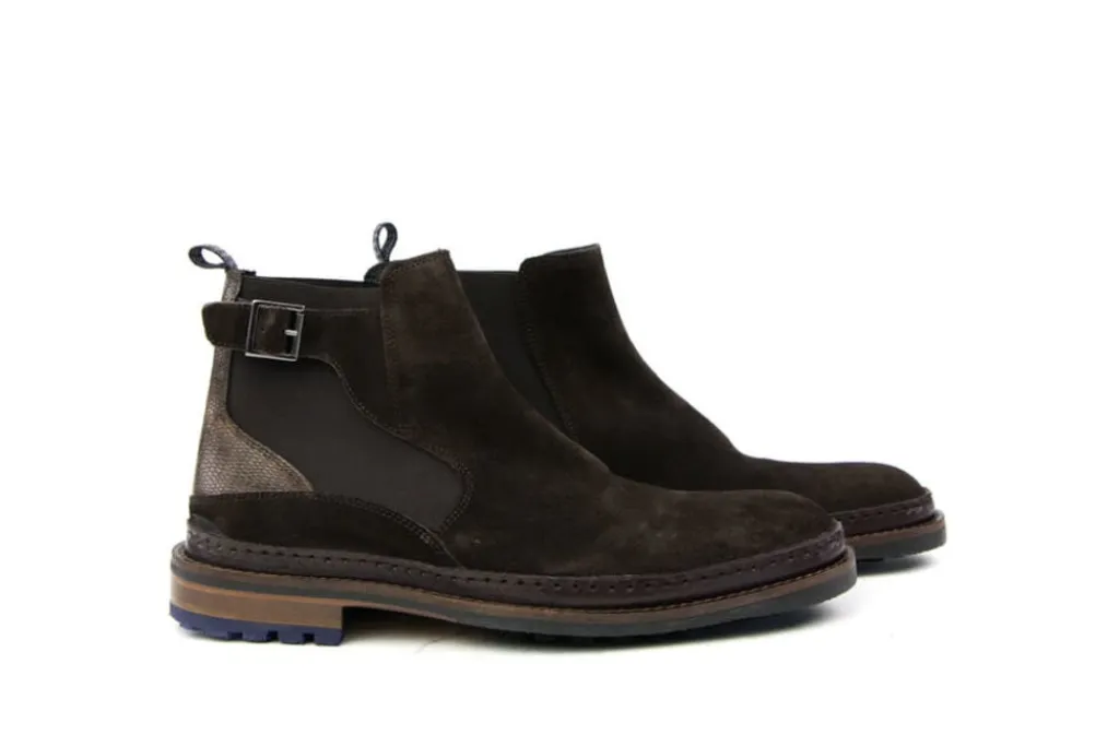Sportief | Laarzen^Floris van Bommel Chelsea Boots Donkerbruin Suede