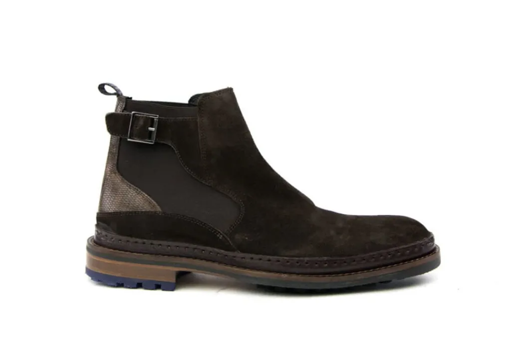 Sportief | Laarzen^Floris van Bommel Chelsea Boots Donkerbruin Suede