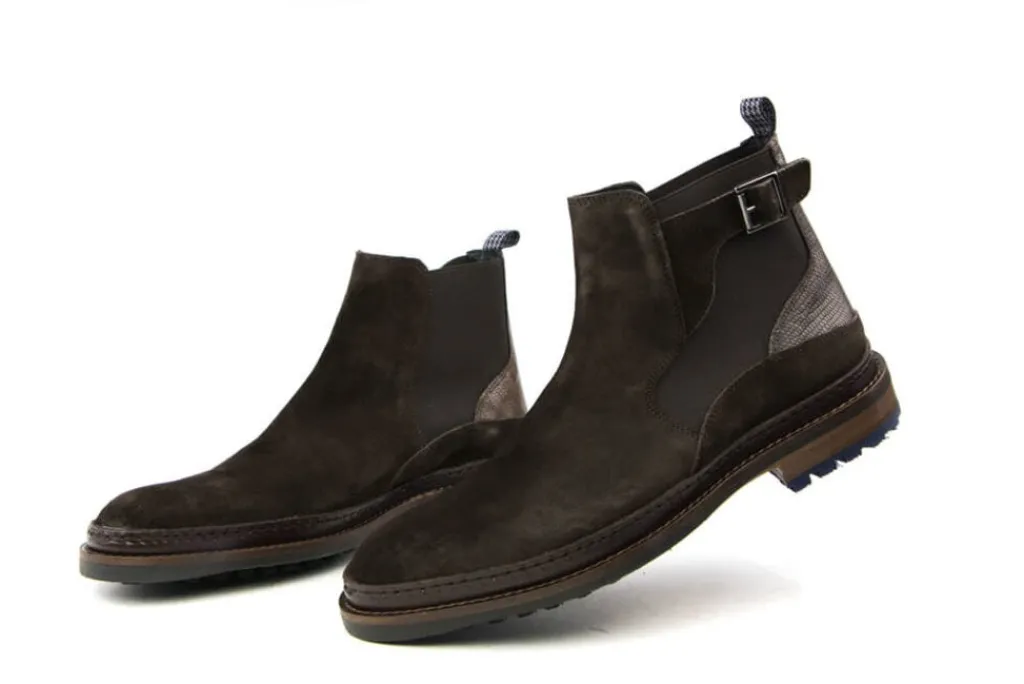 Sportief | Laarzen^Floris van Bommel Chelsea Boots Donkerbruin Suede