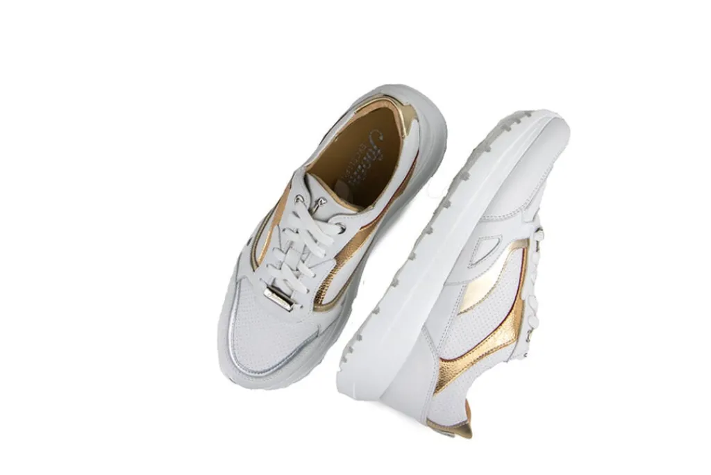 Sneakers | Wijdte H^Footnotes Sneaker Silke White Calf Perfo Gold