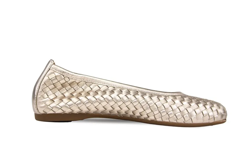Ballerina's | Loafers / Instappers^Gabor Ballerina Metallic Puder Vlecht