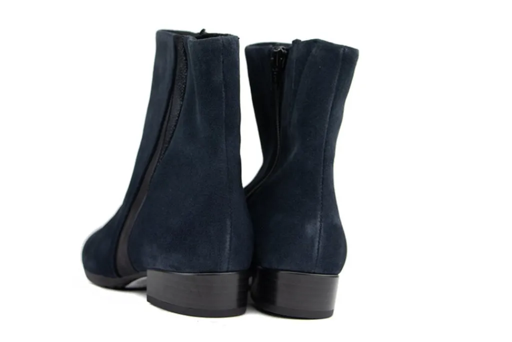 Enkellaarzen | Wijdte H^Gabor Enkellaars Dark Blue Suede Combi