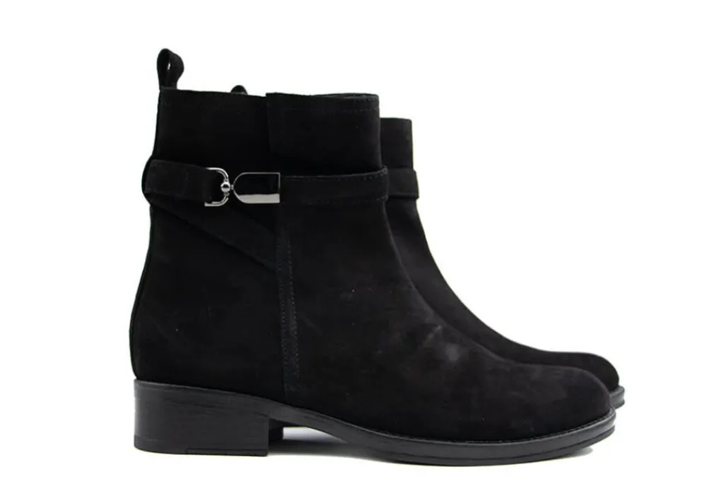 Enkellaarzen^Gabor Enkellaars Schwarz Suede Silver