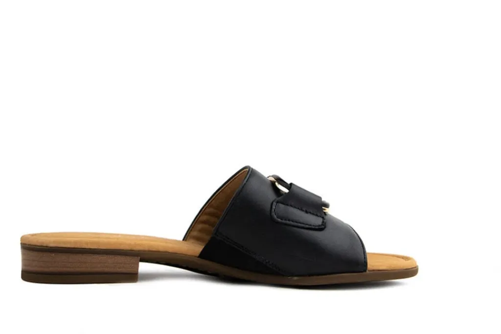 Slippers | Sandalen En Slippers^Gabor Slipper Schwarz Uni Gold Nappa