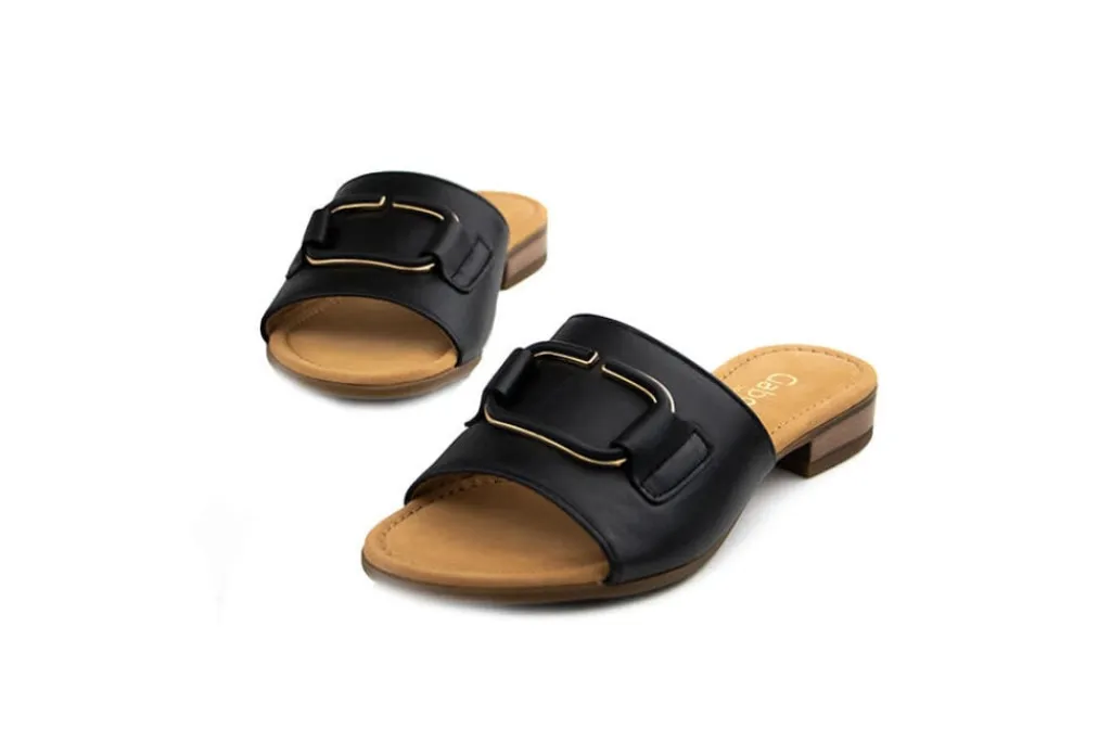 Slippers | Sandalen En Slippers^Gabor Slipper Schwarz Uni Gold Nappa