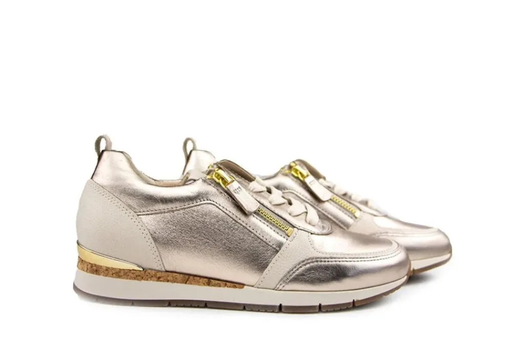 Sneakers^Gabor Sneaker Puder Creme Gold Satin