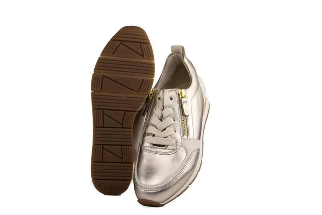Sneakers^Gabor Sneaker Puder Creme Gold Satin