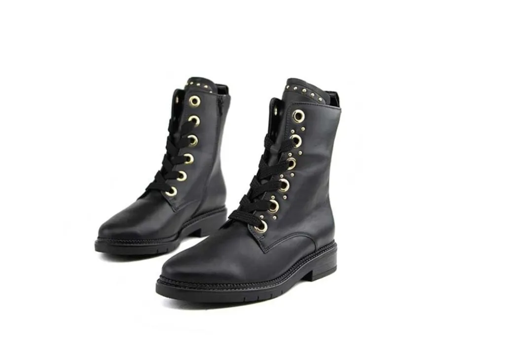 Veterboots En Bikerboots^Gabor Veterboot Schwarz Gold Levaredo Kroko