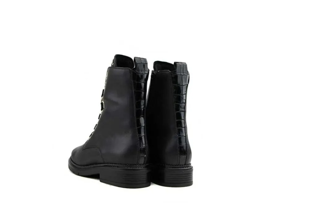 Veterboots En Bikerboots^Gabor Veterboot Schwarz Gold Levaredo Kroko