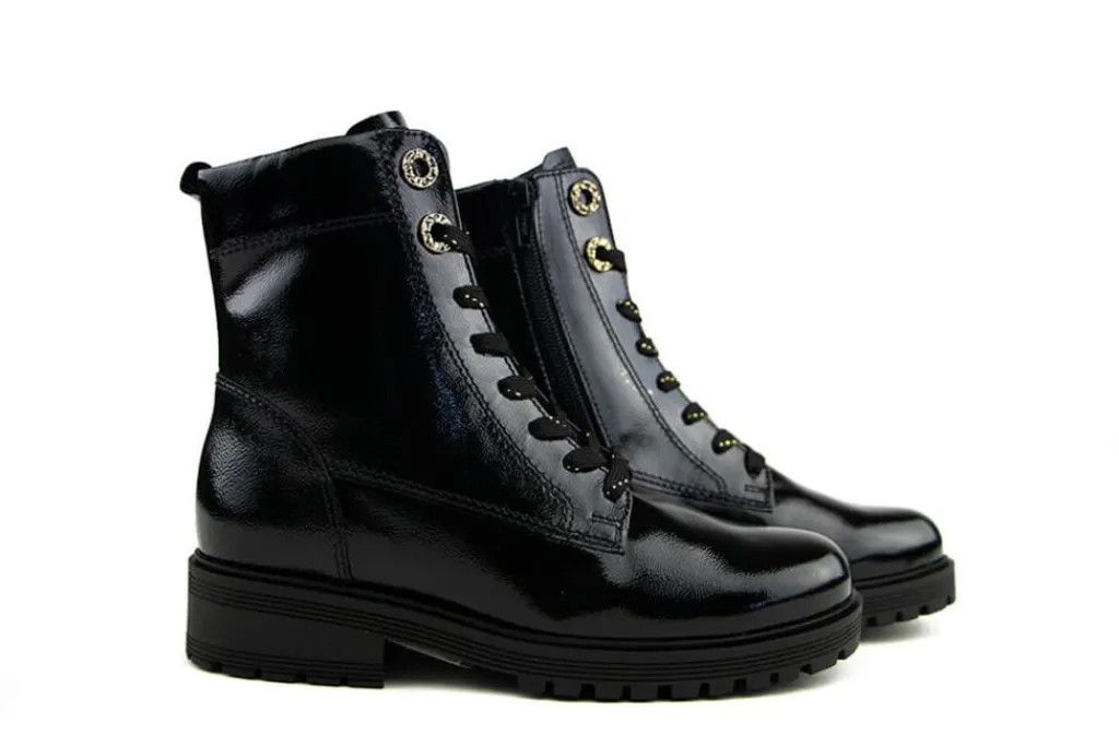 Veterboots En Bikerboots^Gabor Veterboot Schwarz Knautschlack