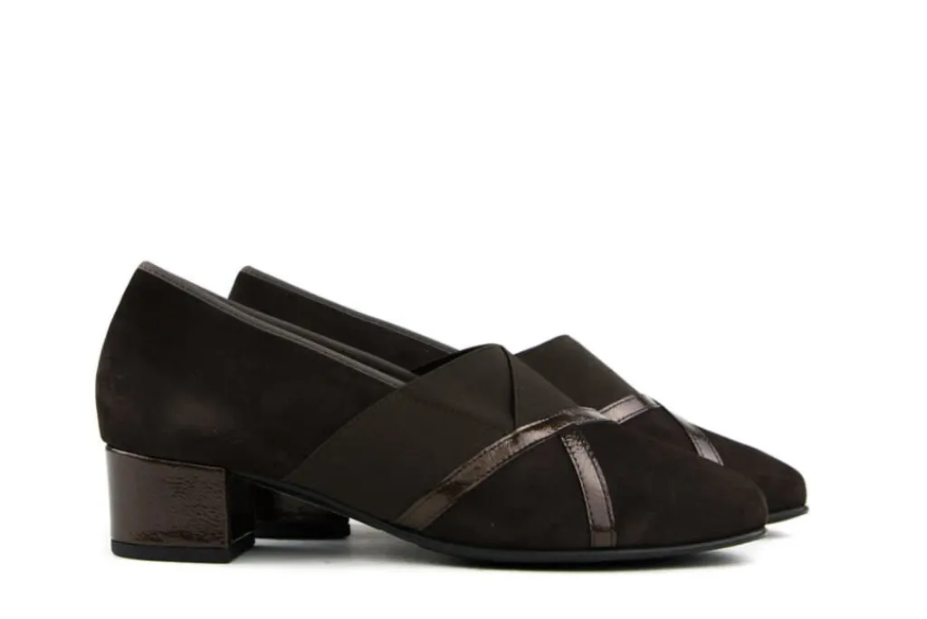 Pumps | Wijdte J^Hassia Pumps Donkebruin Suede Shinylack