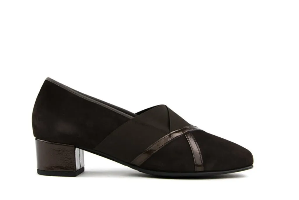 Pumps | Wijdte J^Hassia Pumps Donkebruin Suede Shinylack