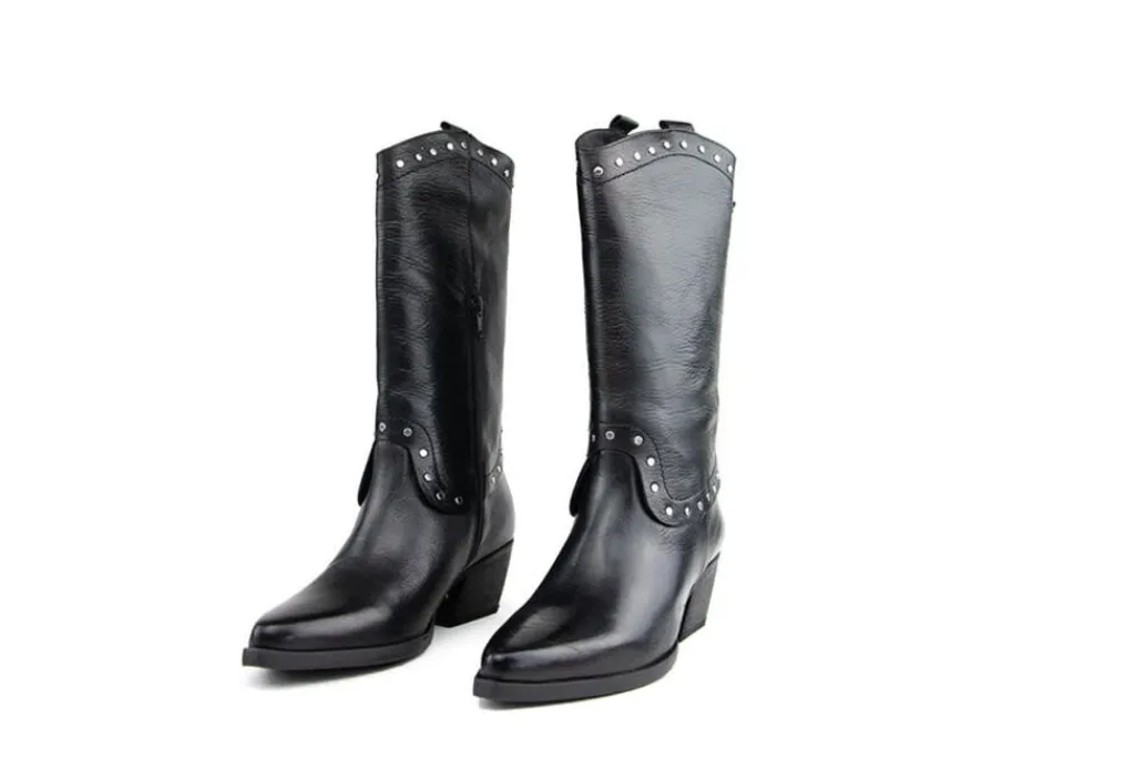 Laarzen^Lazamani Mid High Western Boot Studs Black