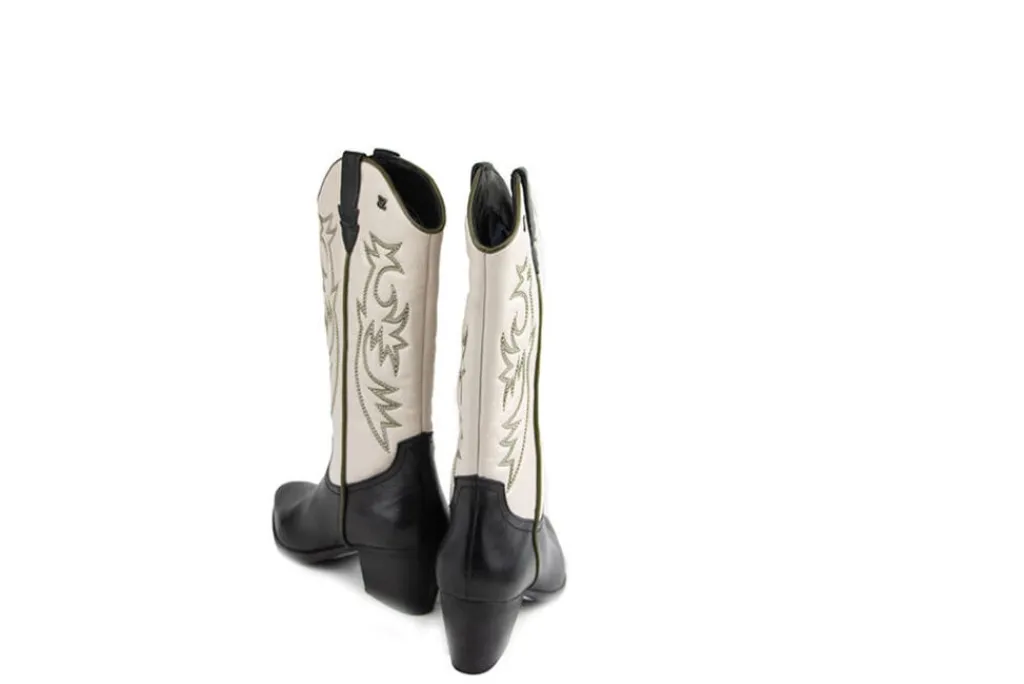 Laarzen^Lazamani Western Boots Offwhite Black