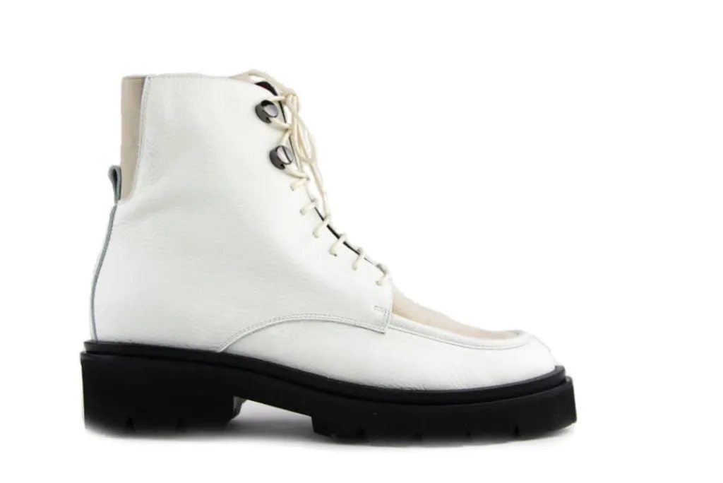 Veterboots En Bikerboots^Lilian Veterboots Beige Leer