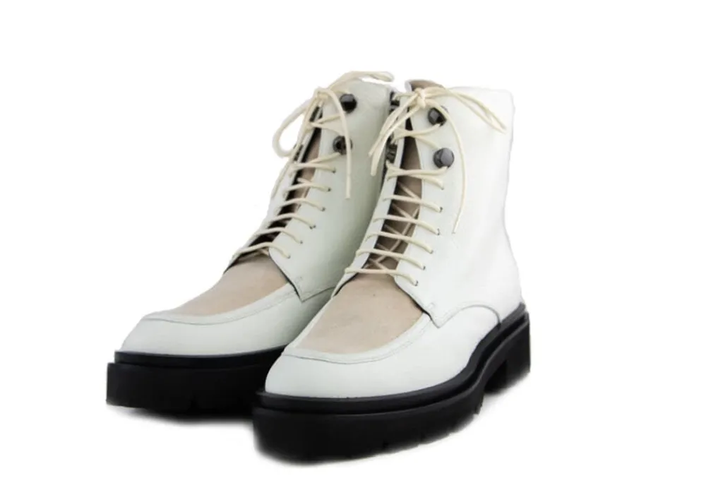 Veterboots En Bikerboots^Lilian Veterboots Beige Leer