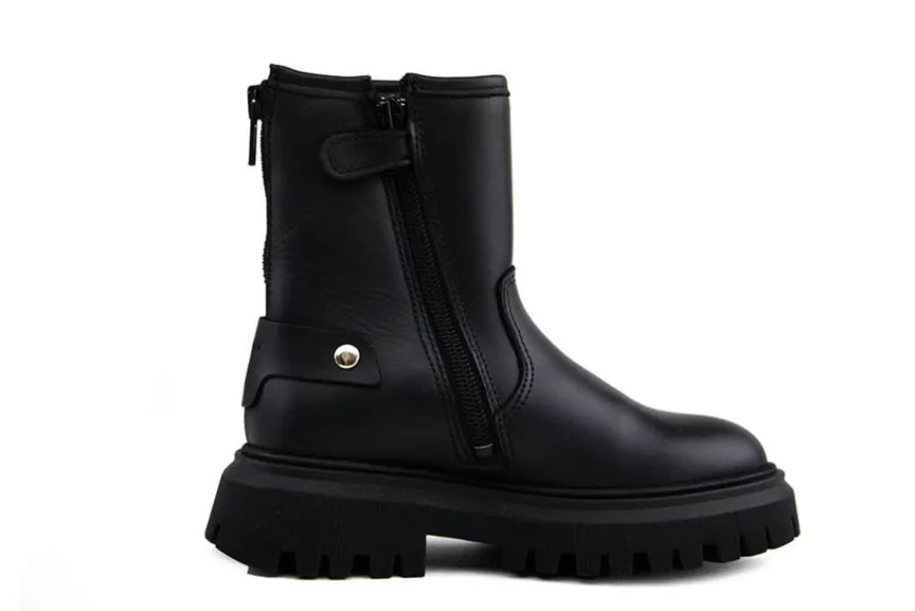 Veterboots En Bikerboots^Nubikk Fae Leva Fur JR Black Leather