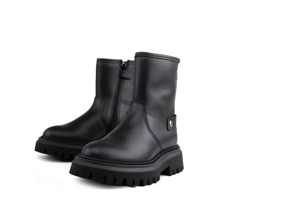 Veterboots En Bikerboots^Nubikk Fae Leva Fur JR Black Leather