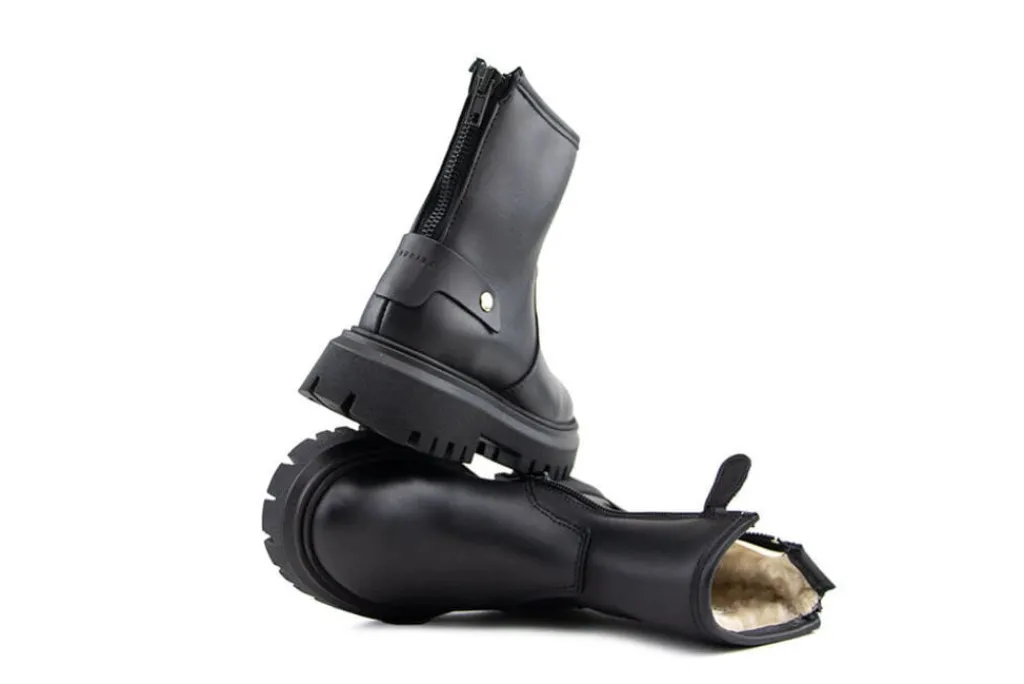 Veterboots En Bikerboots^Nubikk Fae Leva Fur JR Black Leather