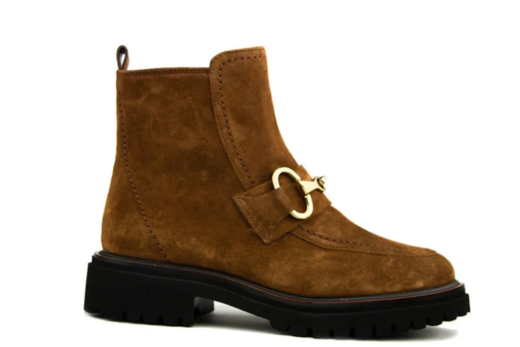 Enkellaarzen^Paul Green Enkellaars Bit Toffee Suede