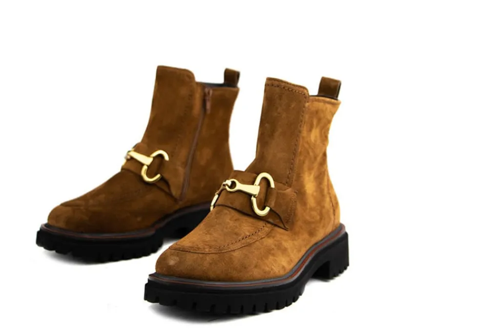 Enkellaarzen^Paul Green Enkellaars Bit Toffee Suede