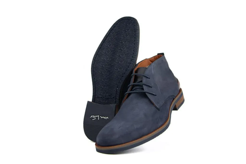 Hoge Veterschoenen | Nette Schoenen^Van Lier Hoge Veter Amalfi Navy Blauw Nubuck