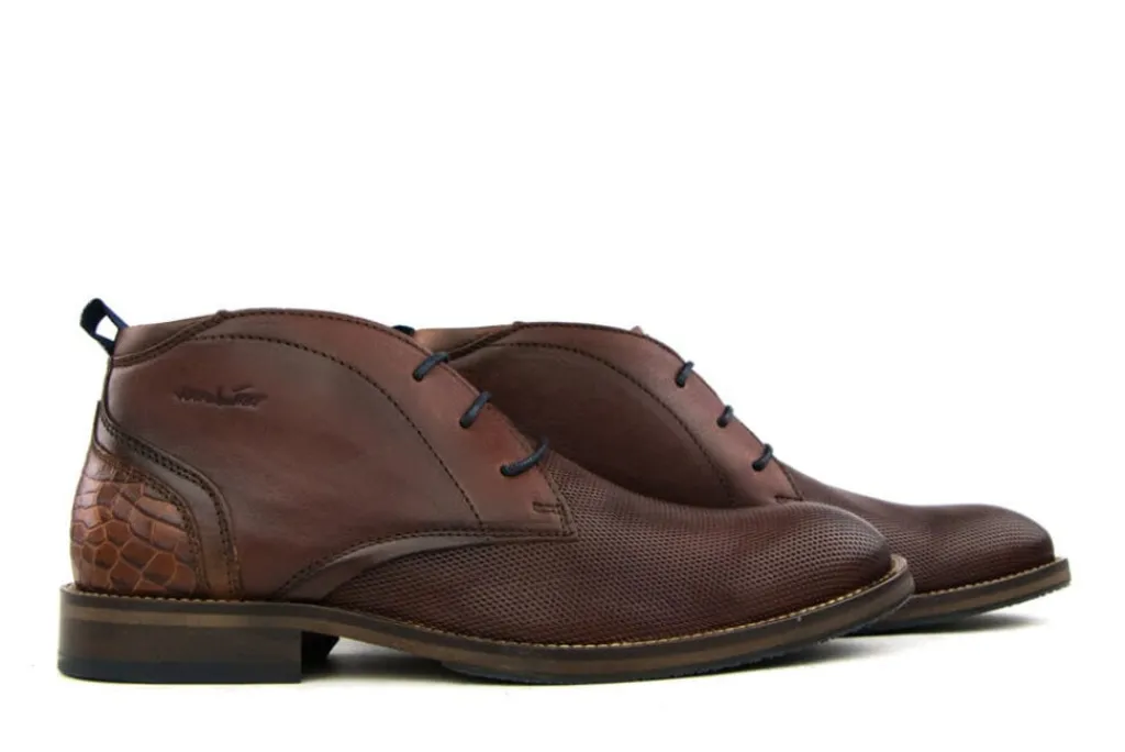 Hoge Veterschoenen | Nette Schoenen^Van Lier Hoge Veterschoen Cognac Leer