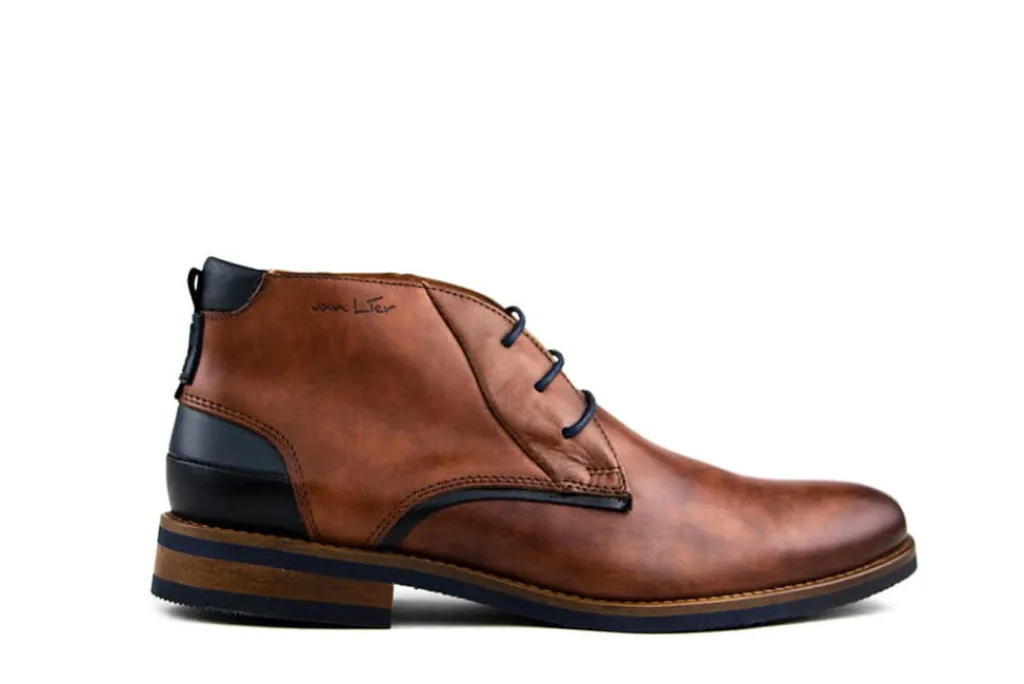 Hoge Veterschoenen | Nette Schoenen^Van Lier Hoge Veterschoenen Cognac Combi