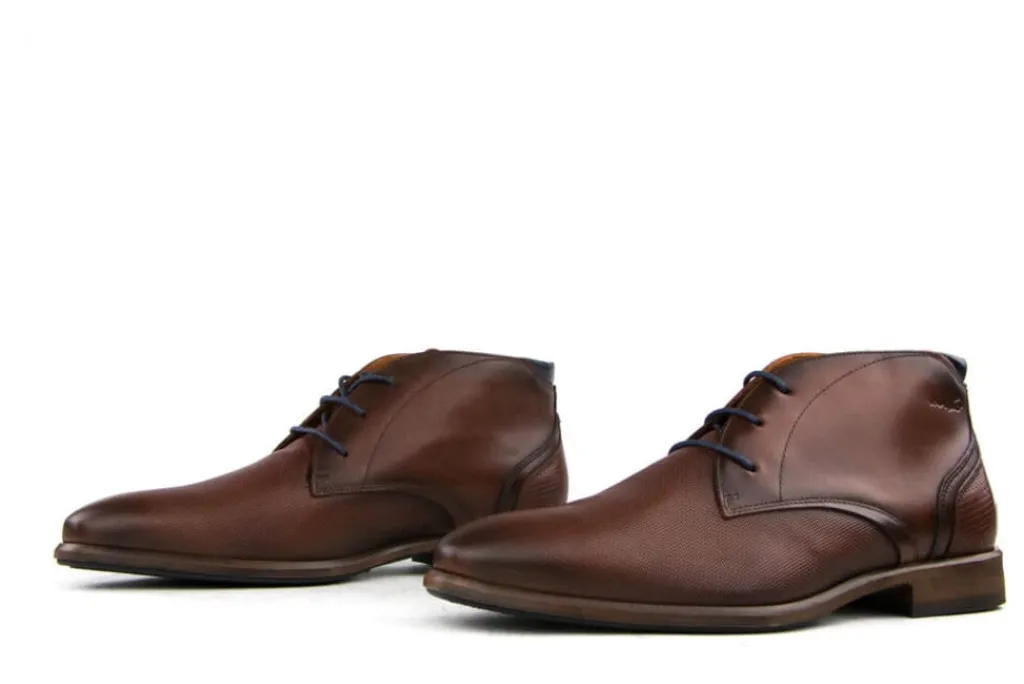 Hoge Veterschoenen | Nette Schoenen^Van Lier Hoge Veterschoen Cognac Print