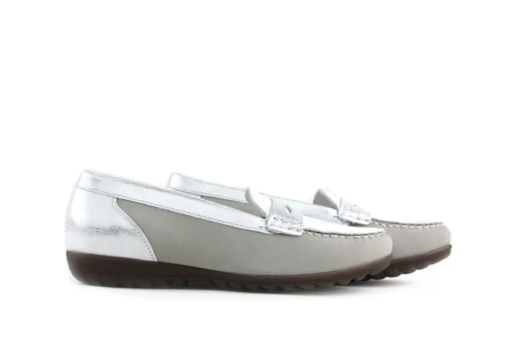 Mocassins | Loafers / Instappers^Waldläufer Waldlaufer Mocassin Hesima Stein Weiss Silber