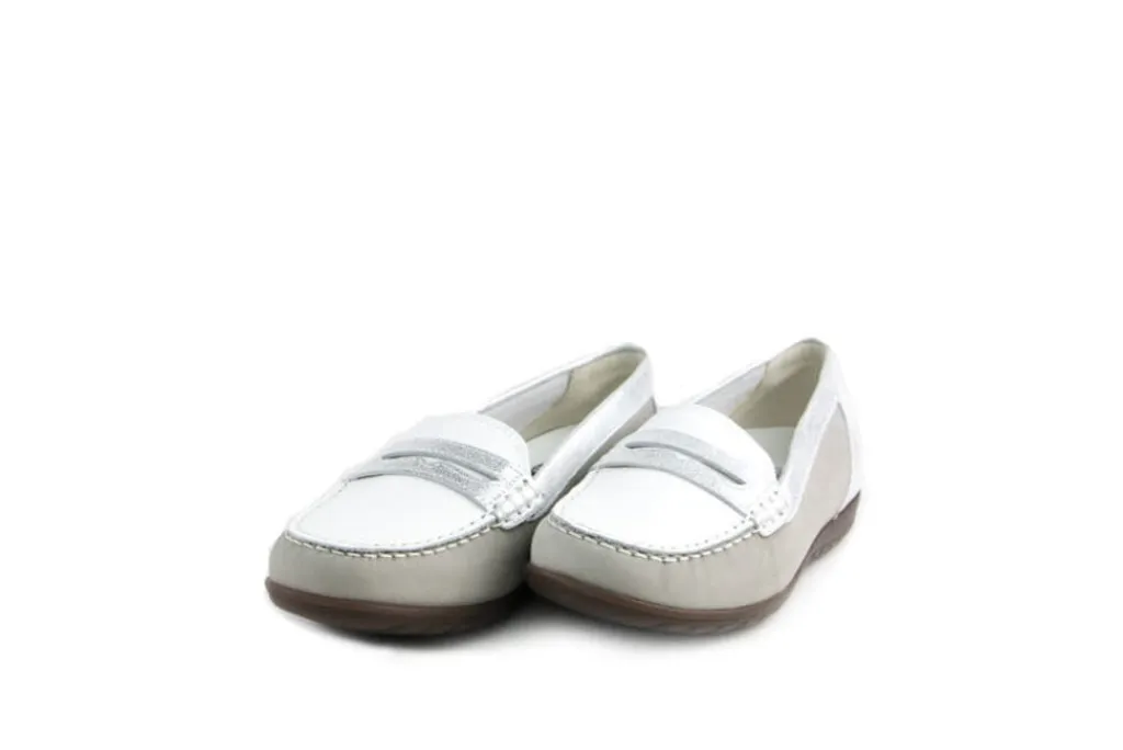 Mocassins | Loafers / Instappers^Waldläufer Waldlaufer Mocassin Hesima Stein Weiss Silber