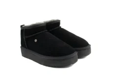 Enkellaarzen^Warmbat Boots Durack Plateau Black Suede