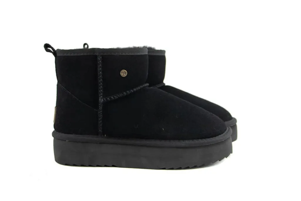 Enkellaarzen^Warmbat Boots Wallaby Plateau Black Suede