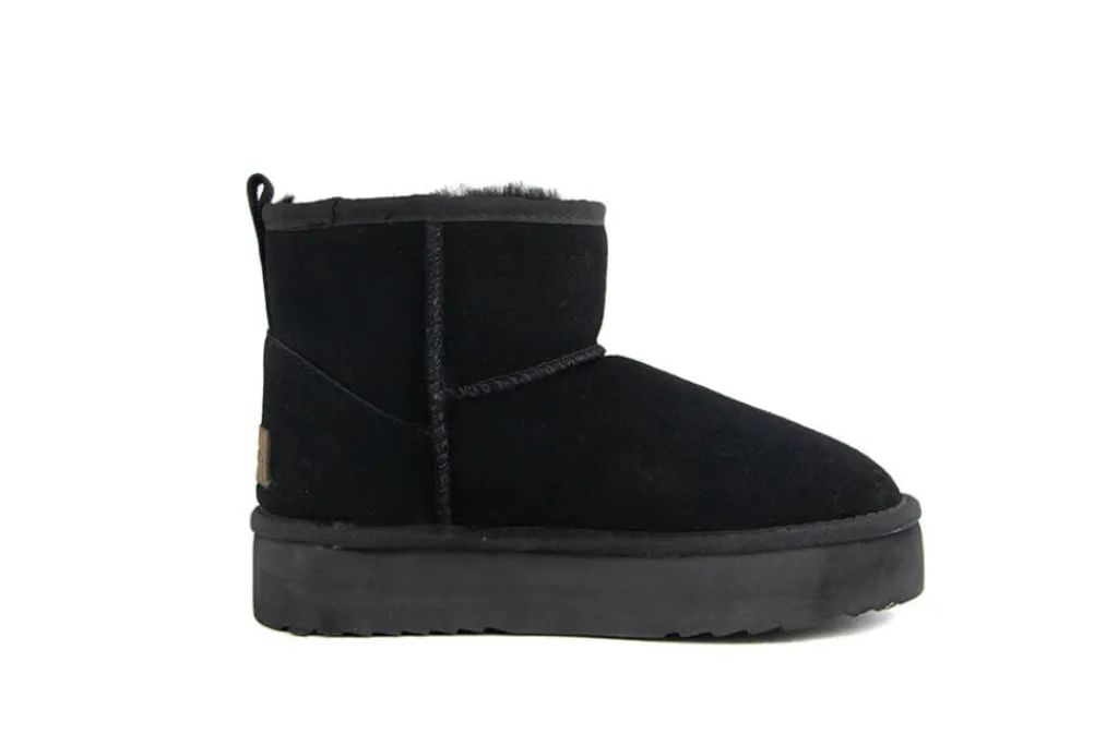 Enkellaarzen^Warmbat Boots Wallaby Plateau Black Suede