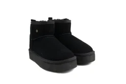 Enkellaarzen^Warmbat Boots Wallaby Plateau Black Suede