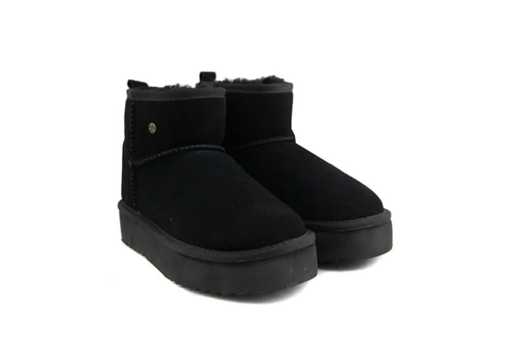 Enkellaarzen^Warmbat Boots Wallaby Plateau Black Suede