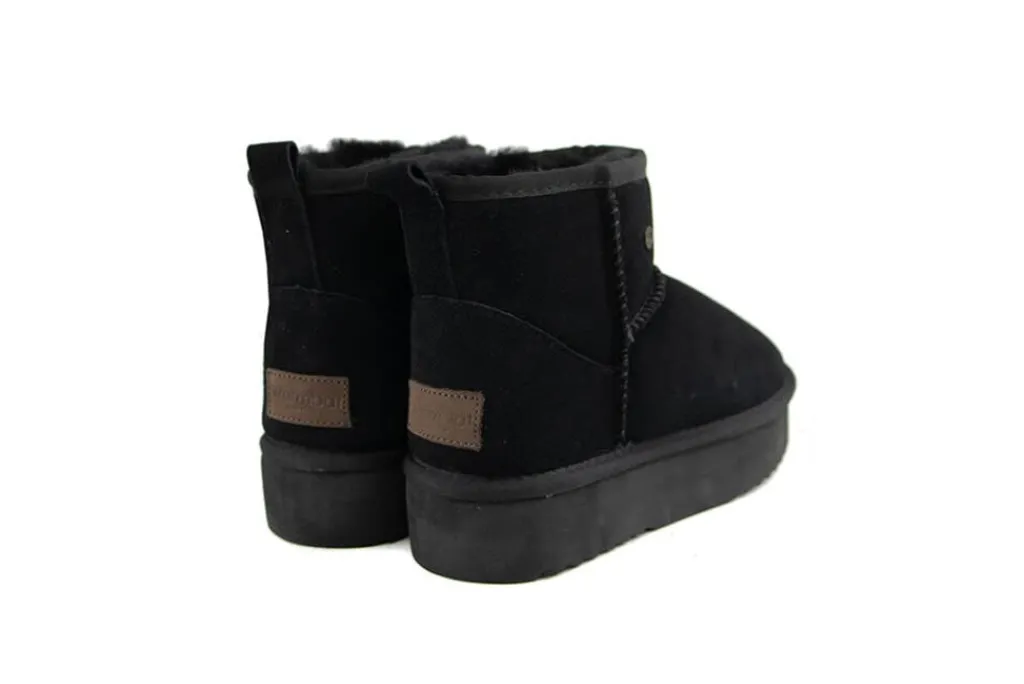 Enkellaarzen^Warmbat Boots Wallaby Plateau Black Suede