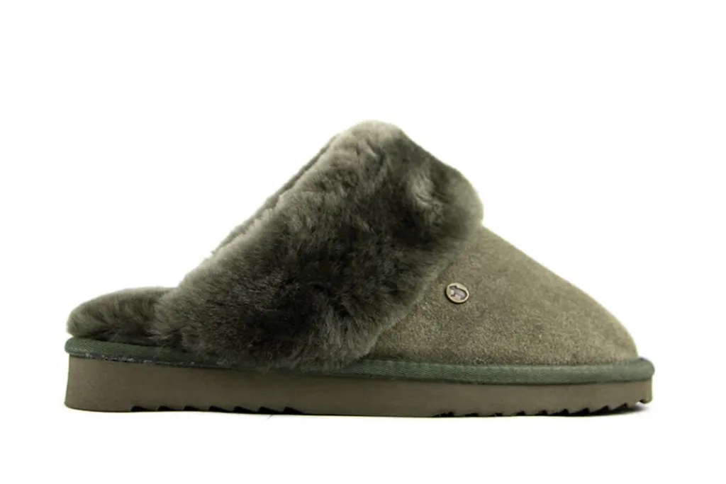 Pantoffels^Warmbat Muilen Groen Flurry Suede