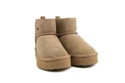 Enkellaarzen^Warmbat Wallaby Plateau Camel Suede