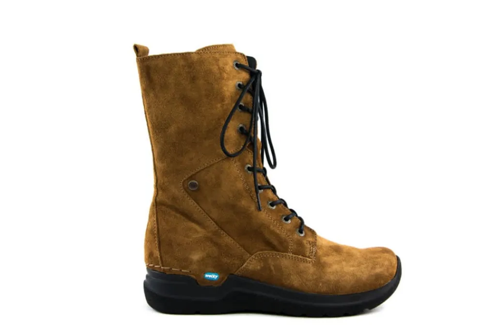 Veterboots En Bikerboots^Wolky Hoge Veterboot Zigzag Liverpool Suede Cognac