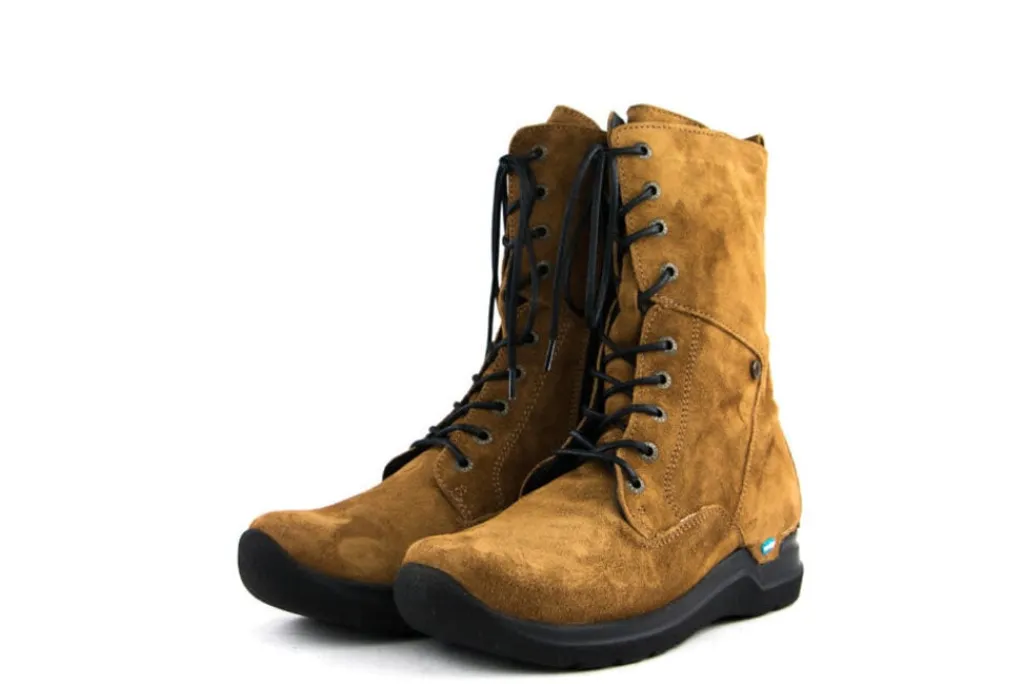 Veterboots En Bikerboots^Wolky Hoge Veterboot Zigzag Liverpool Suede Cognac