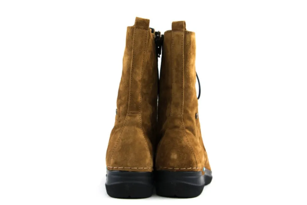 Veterboots En Bikerboots^Wolky Hoge Veterboot Zigzag Liverpool Suede Cognac